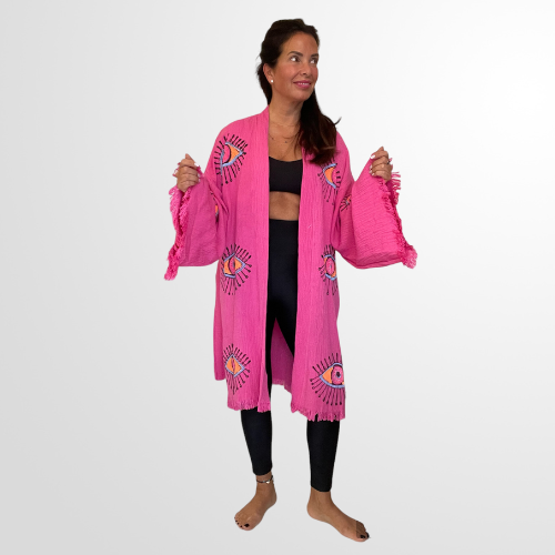 Fuchsia Pink Evil Eye Kimono
