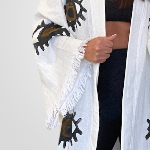 Traditional White Kimono with Brown Evil Eye