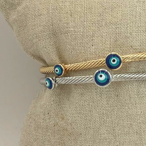 Braided Evil Eye Gold and Silver Cuffs