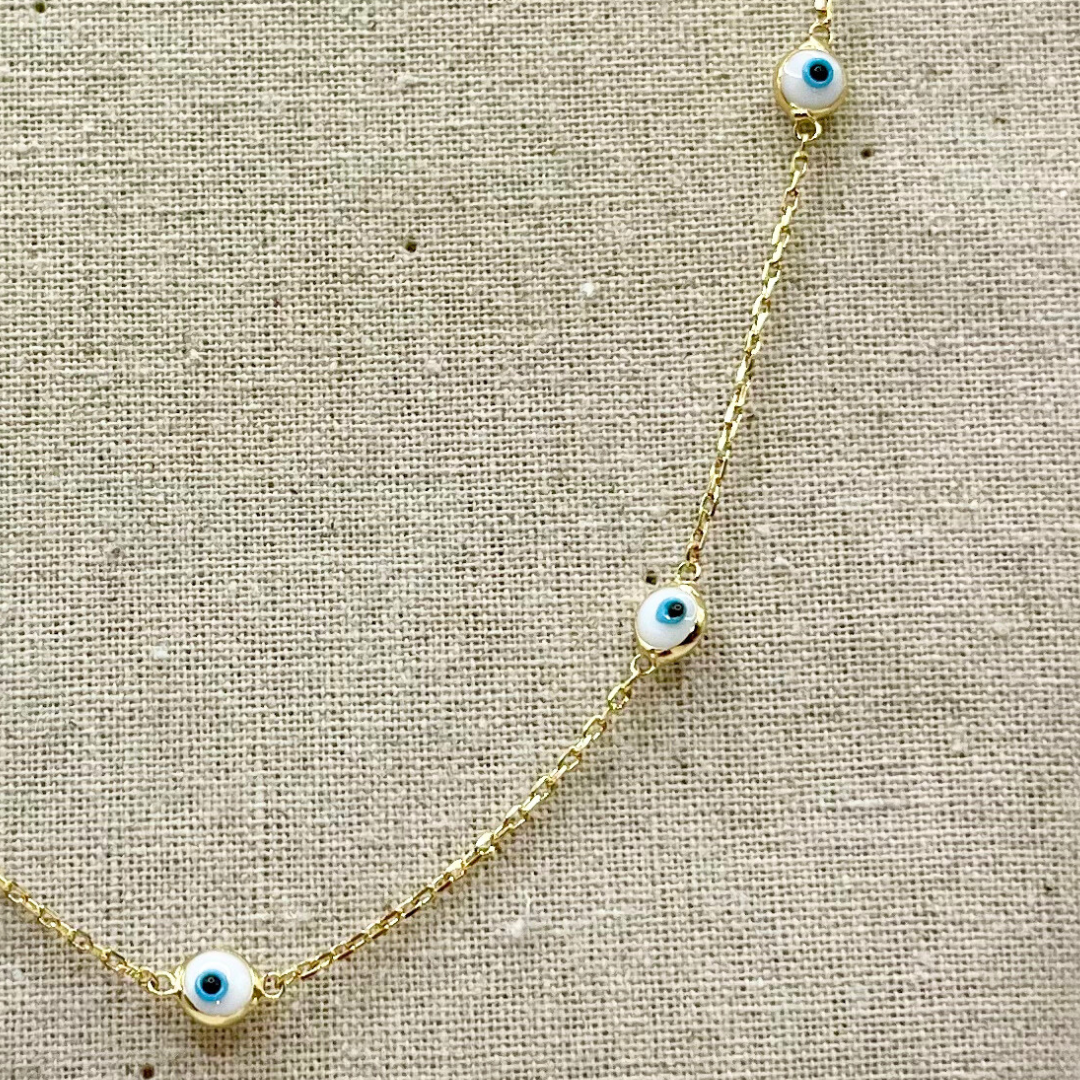 Evil Eye Gold Necklace (White)