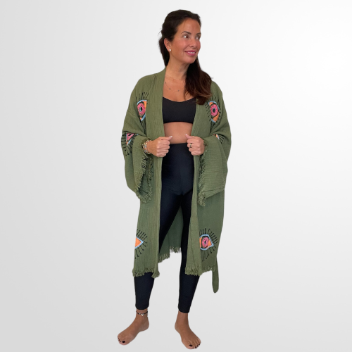 Army Green Evil Eye Kimono