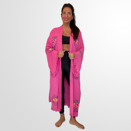 Fuchsia Pink Evil Eye Kimono