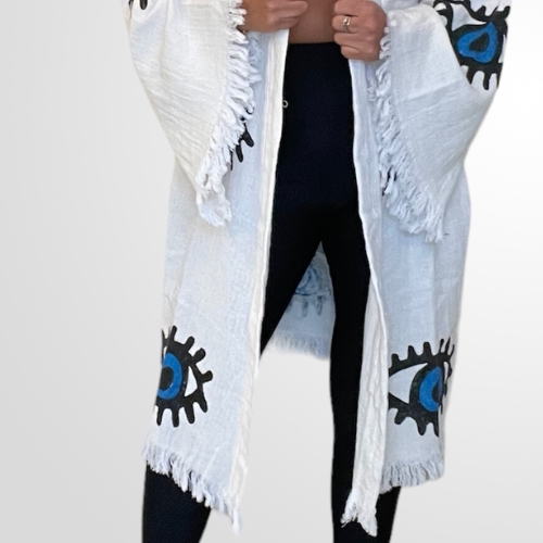 Traditional White Kimono with Blue Evil Eye